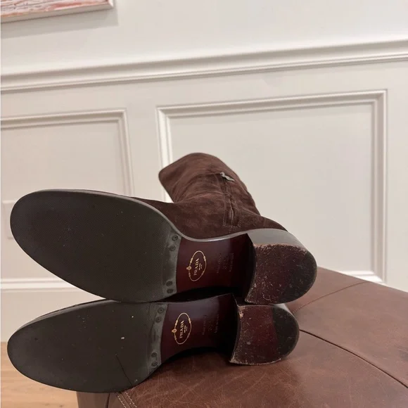 PRADA Brown Suede Knee-High Boots - Picture 7 of 8